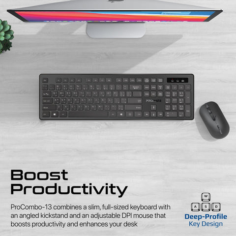 Sleek Profile Full-Size Wireless Keyboard and Mouse